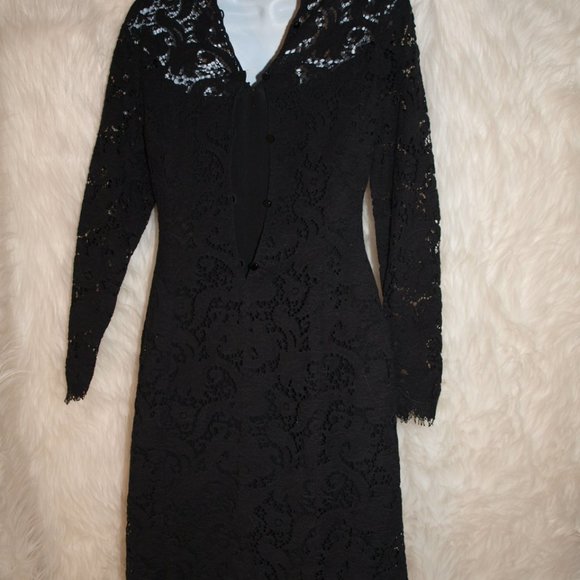 Mid-length Black Lace DRESS BY ELLEN TRACY SIZE6 USED With High Neck Long Sleeve - Picture 7 of 11